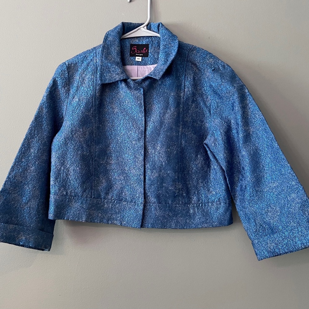 Scarlet Designs Size Medium Vintage-styled Iridescent Blue Cropped Jacket
